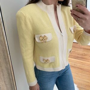 St. John Yellow Knit Boxy Butterfly Jacket, Size S